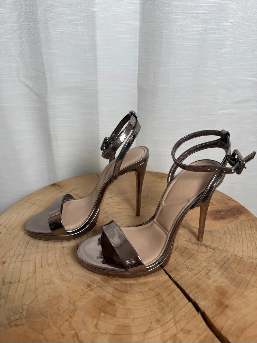 ALDO KATELINA-022 Gunmetal Metallic Ankle Strap Stiletto Heels | Size US 5 EU 35